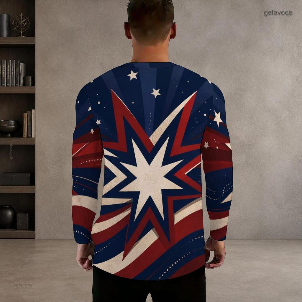 Men S Plus Size Round Neck Long Sleeve Printed T Shirt Red Blue White Casual Pullover