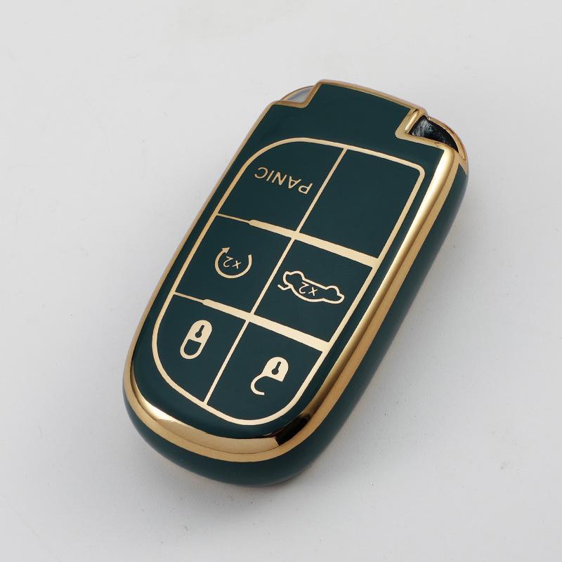 Applicable Gold Edge Key Case for Jeep Compass, Cherokee, Renegade, Grand Cherokee, and Dodge