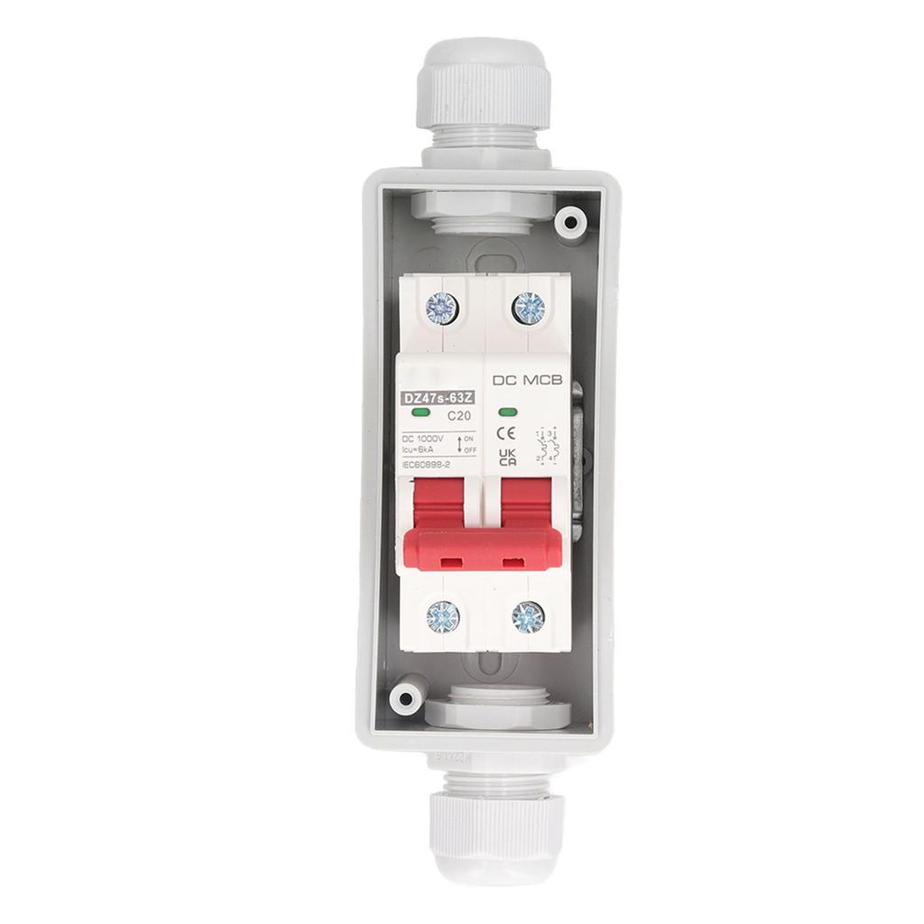 2P Miniature Circuit Breaker IP65 Waterproof Disconnect Switch for Solar PV System DC 1000V 20A