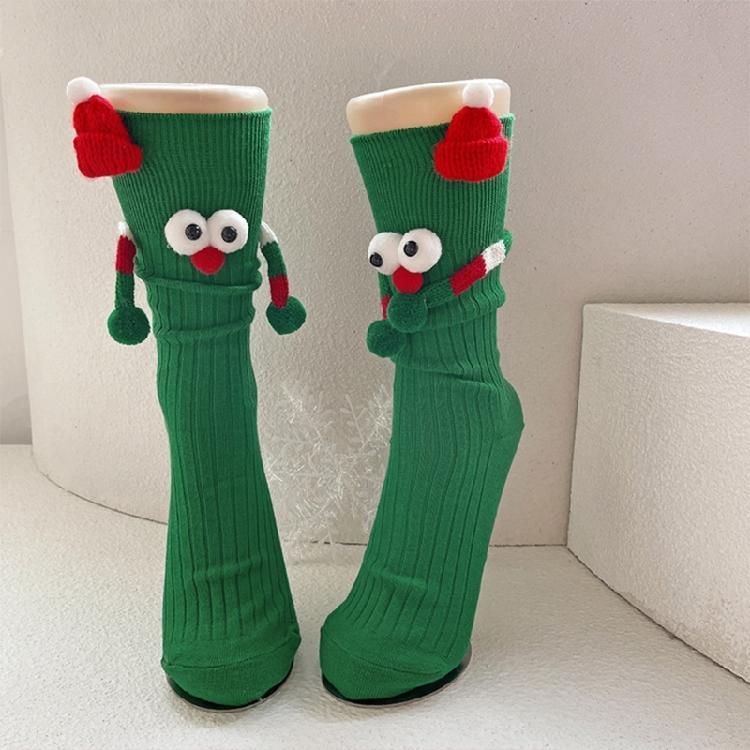 Christmas Funny Hand Socks Novelty Cartoon Big Eyes Middle Tube Socks Hosiery for Adult Kids Holiday Festival Party Gift