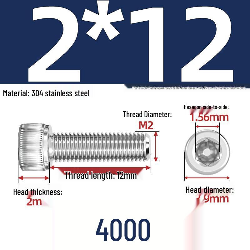 304 Stainless Steel Hex Socket Head Cap Screws, M2-M10, Extended Length