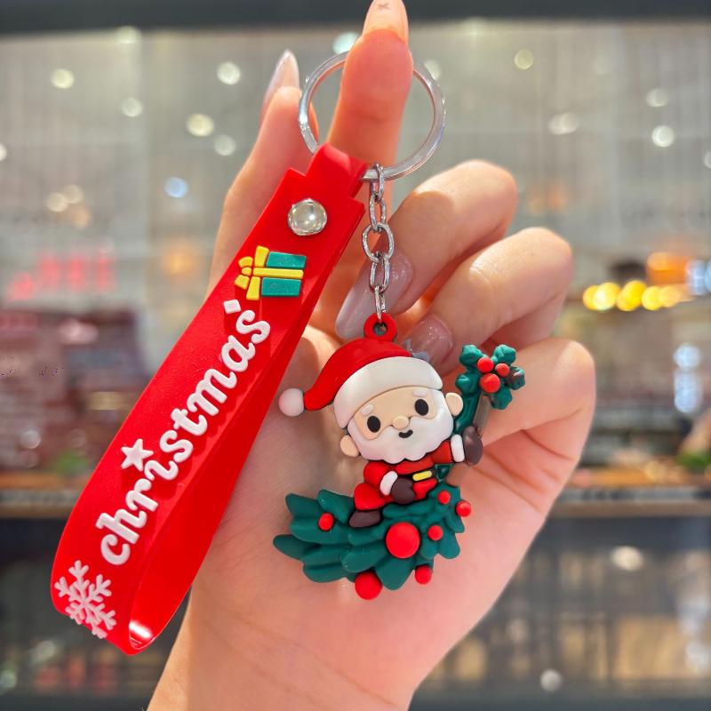 2Pcs Cartoon Cute Santa Claus Tree Keychain Christmas Party Decoration Bag Ornaments Car Key Pendant Exquisite Small Gift