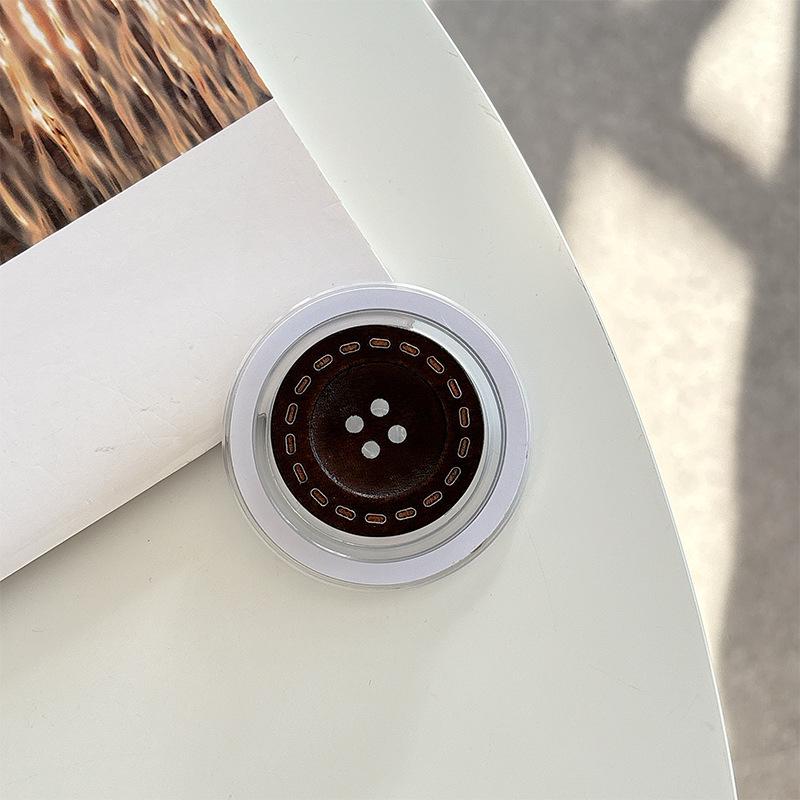 Retro Wooden Button Magnetic Phone Holder with Airbag Finger Grip
