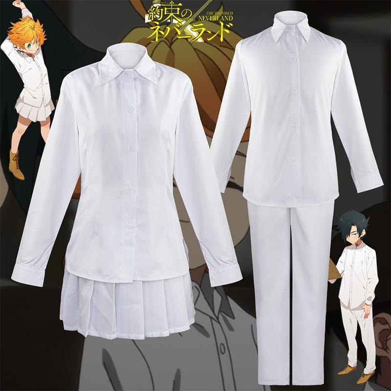 Neverland The Promised Ray Norman Emma Cosplay Costume White Top Skirt Pants Set
