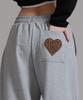 LIKE THE MOST Leopard Heart Pocket Applique Training Pintuck Wide Pants_Gray