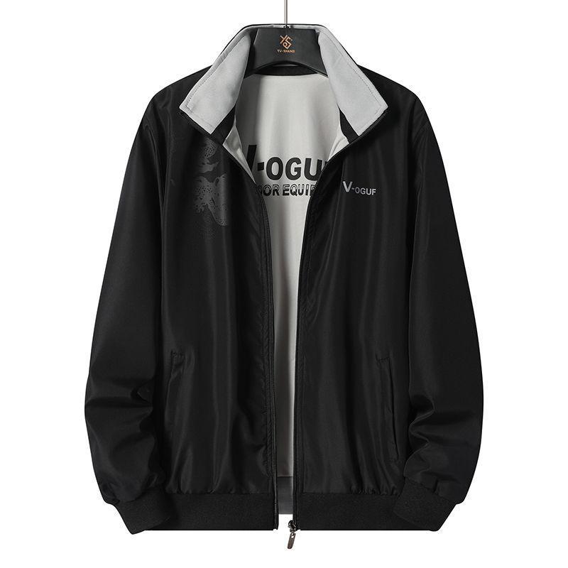 Herren Wende Windbreaker Jacke mit Stehkragen – Frühling/Herbst, Lockerer Schnitt, Große Größen.
