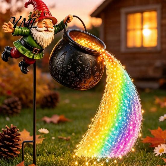 Solar Powered Christmas Decor Garden Stake Light, Santa Pouring Flowing LED String Lights, Colorful Magical Claus Lawn Stakes Light Effect,