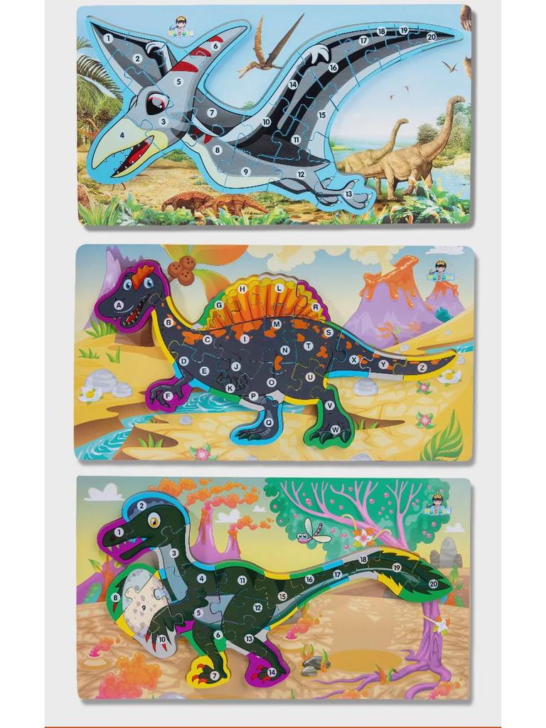 Barnas 3D dinosaurpuslespill i tre: Pedagogisk leketøy med tall og bokstaver for alderen 3–6