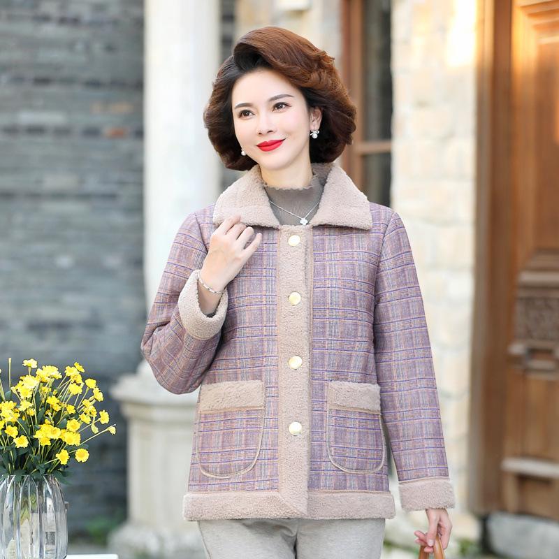 

Высококачественное универсальное пальто на осень/зиму с бархатной подкладкой для женщин среднего возраста - Приталенное, стильное и свободного кроя 5XL (suitable for 150-165 jin) фиолетовый