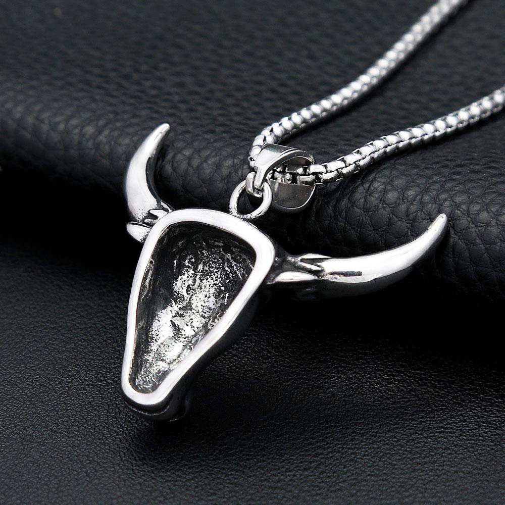 Vintage 316L Stainless Steel Bull Head Pendant Necklace for Men Women Hip Hop Fashion Animal Punk Jewelry Amulet Gifts Wholesale