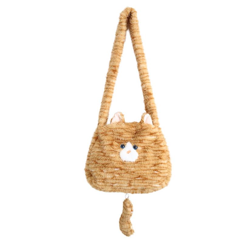 

Милая плюшевая сумка-мессенджер в виде кошки, портативная, новый женский стиль, для девочки, мягкая, милая, пушистая, большой вместимости, на плечо жёлтый