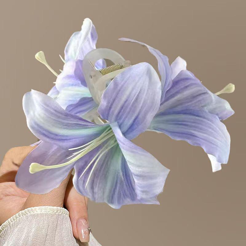 Elegant Purple Lily Flower Hair Claw Clip - Chic, High-End Design for Stunning Updos