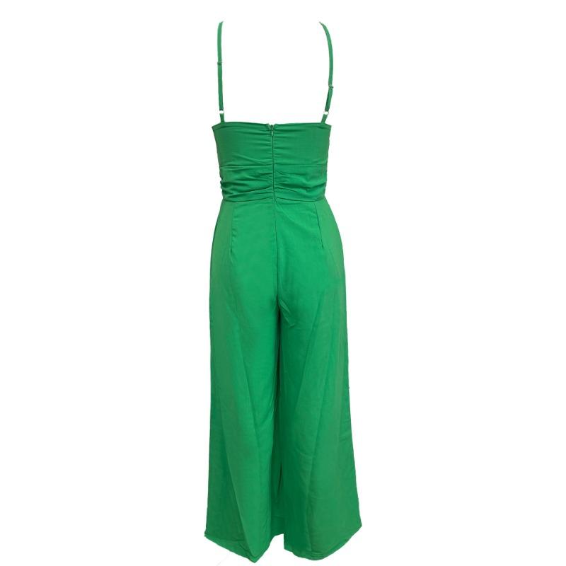 Women's Spring and Summer Solid Color Loose Wide Leg Cotton Hemp Jumpsuit