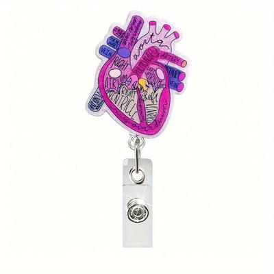 Acrylic Heart Cardiac Badge Reel Holder with Retractable ID Clip - Ideal for Nurses, Students, and Doctors - Office Badge Accessories