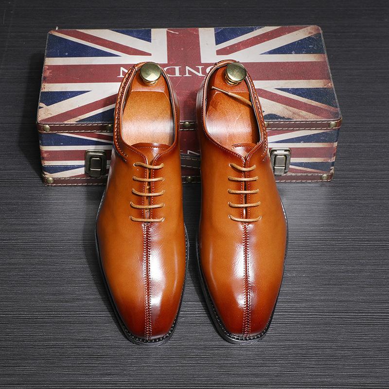Fashion Men's Business Leather Shoes Square Toe Lace-up Mens Dress Office Oxfords Shoe Men Fashion Wedding Party Flats 11 Colors