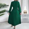 A Line Long Dress Women High Waist Pleated Solid Color V Neck Long Sleeve Spring Summer Fashion
