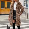 Damen Wintermode Lässiger Revers Leopardenmuster Plüsch Langer Mantel