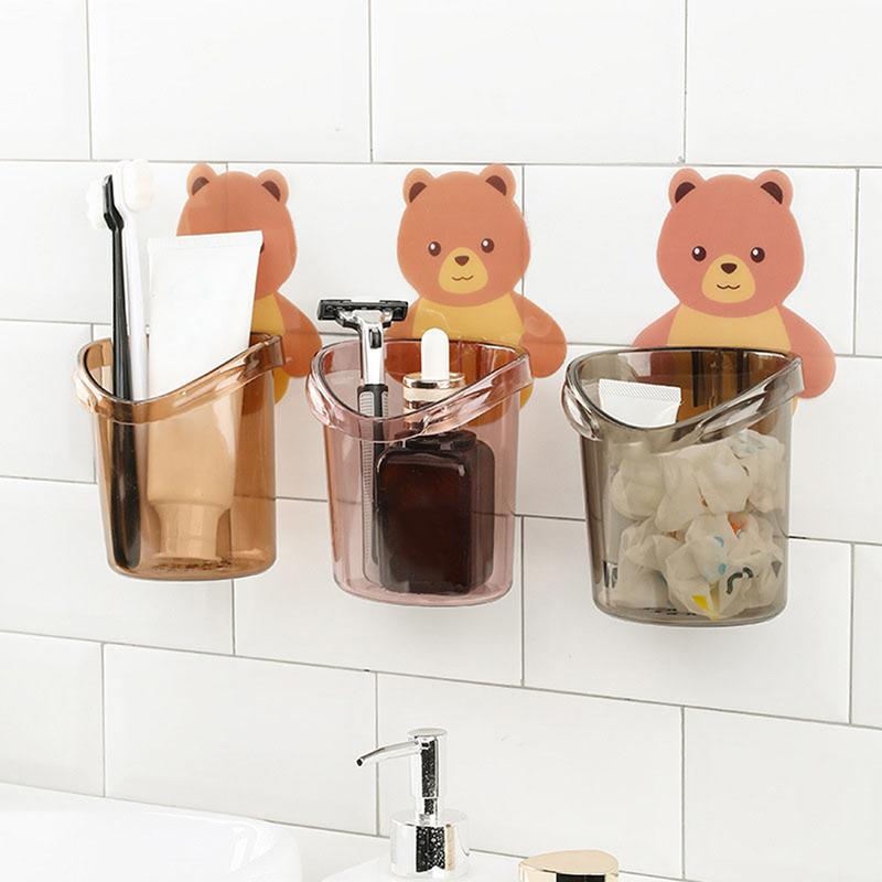 Teddybär Wandmontierter Zahnbürstenhalter Becher Aufbewahrungsregal Badezimmerzubehör