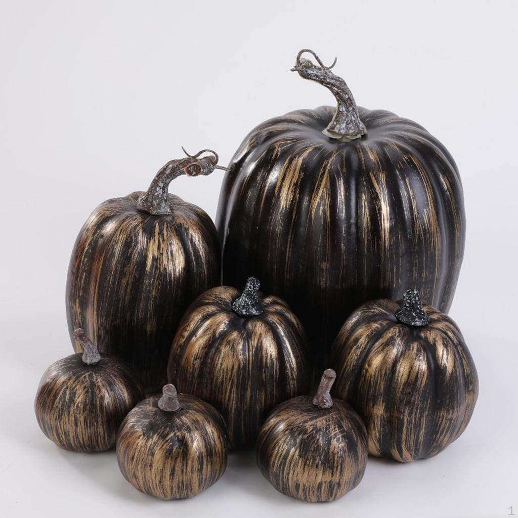 7 Pcs Assorted Artificial Pumpkins Decoration Autumn Halloween Decorative Pumpkin for Display Garden