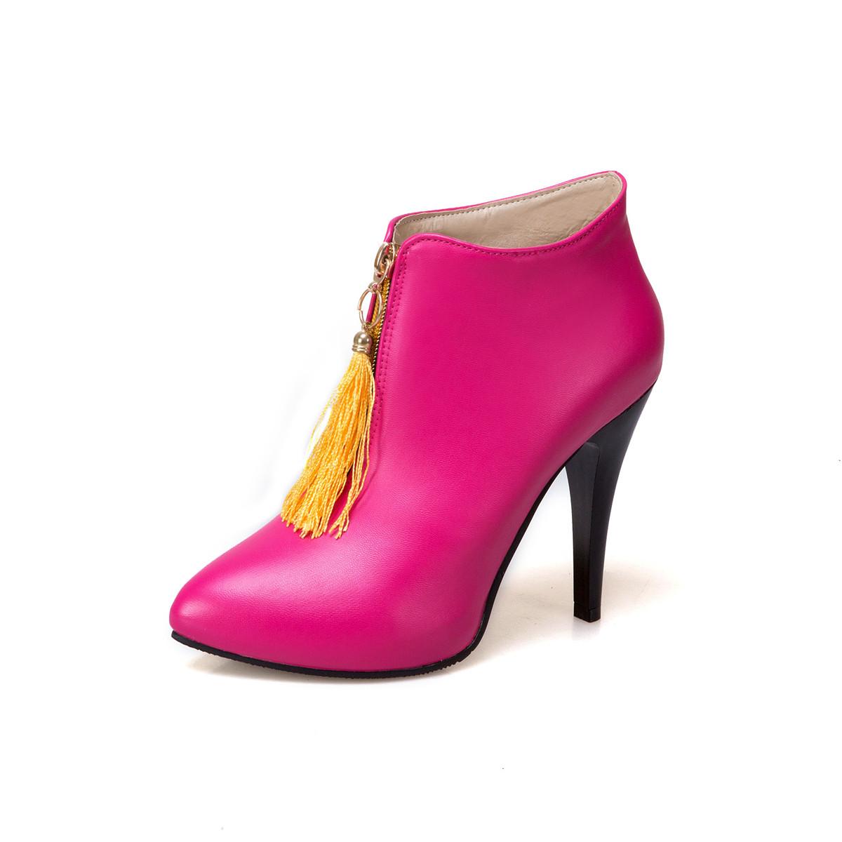 

Женские короткие сапоги на высоком каблуке, универсальные сапоги на узком каблуке с кисточками, новые осенние и зимние ботинки оверсайз. 46 красный