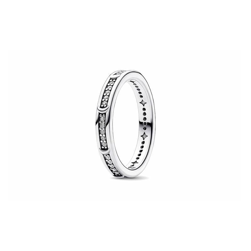 Pandora Inlaid decoration 925 silver synthetic cubic zirconia ring women s silver Silver 54 mirror jewelry box серебряный