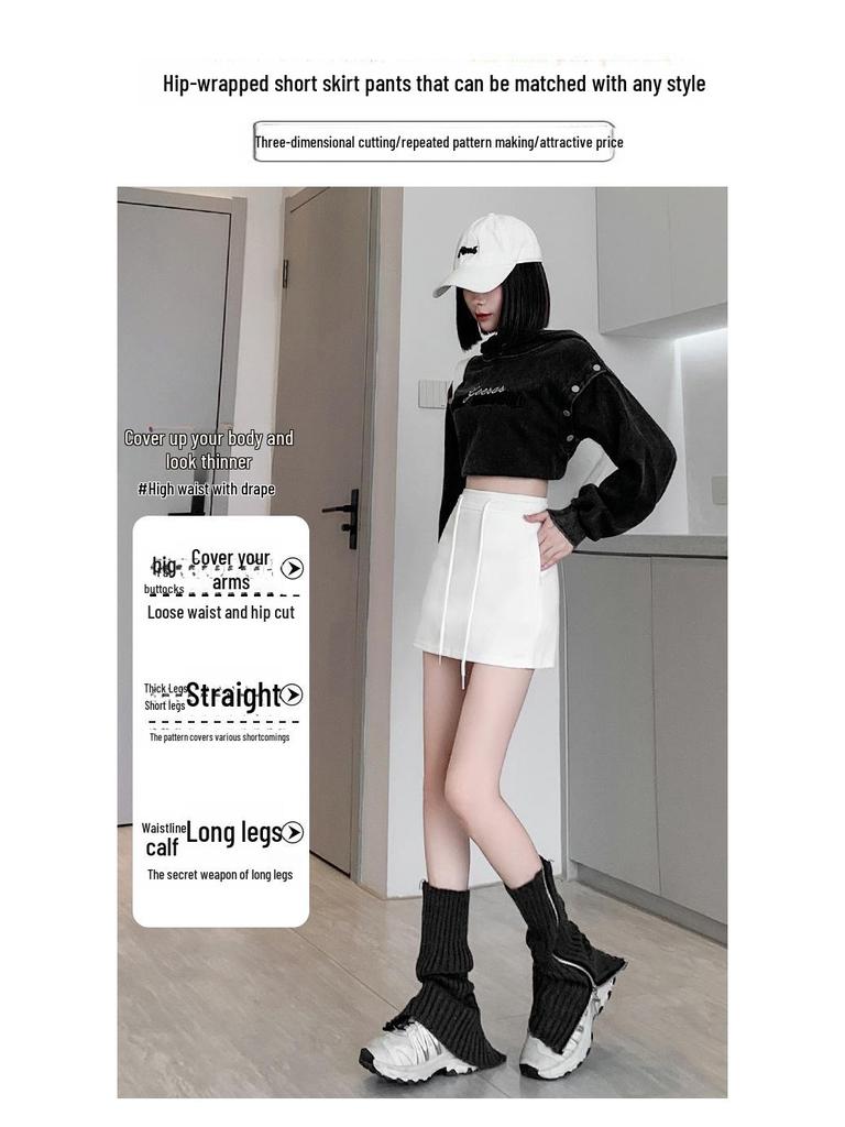 Women's Gray High-Waisted A-Line Sports Skirt and Shorts Combo for Spring/Summer 2025
