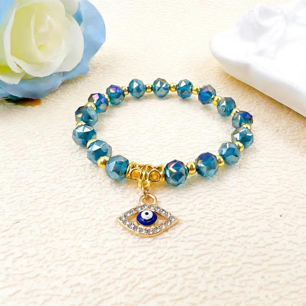 Retro Luxury Beaded Evil Eye Bracelet - European and American Style Glass Crystal Jewelry