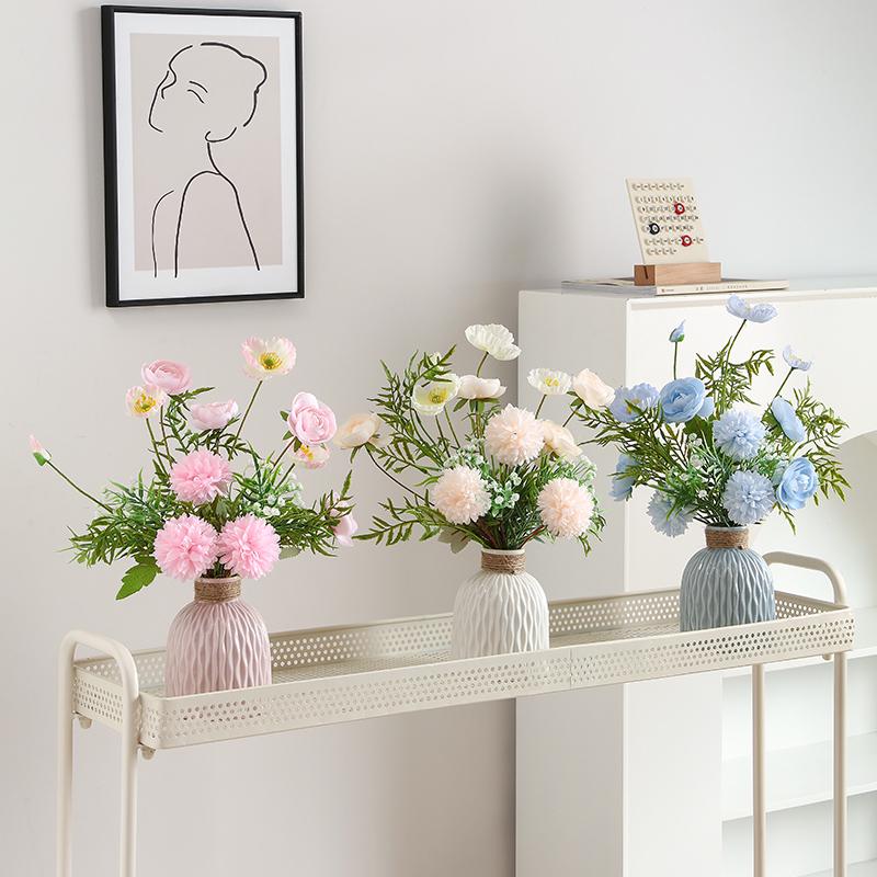 Elegant High-End Artificial Flowers with Ceramic Vase Decor – Luxurious Living Room Arrangement