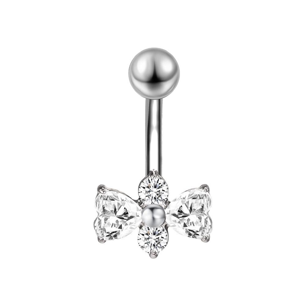 Stainless Steel Zirconia Navel Ring with Inlaid Diamond