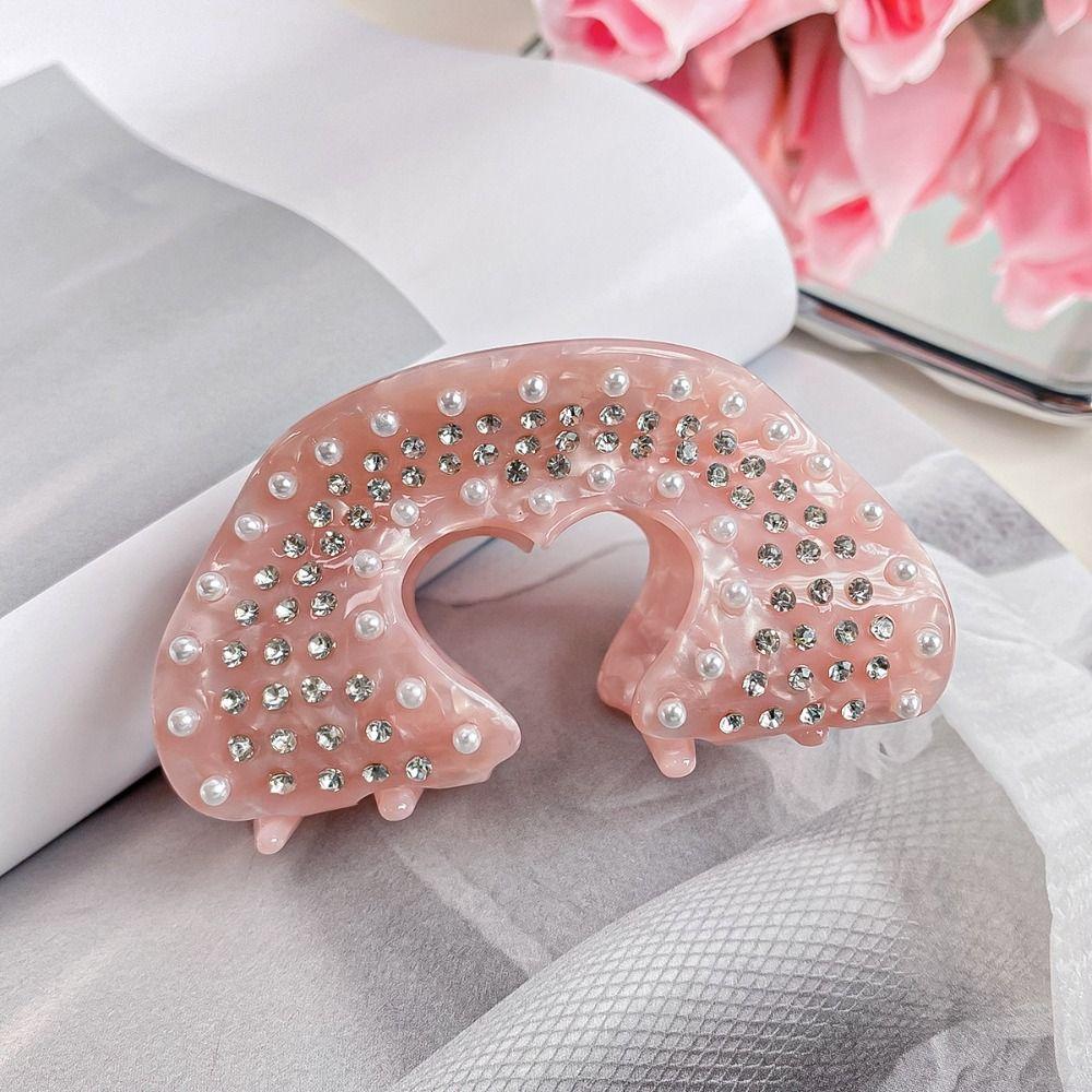 Acetic Acid Vermilion Lips Hair Claw Vintage Rhinestone Shark Clip Hollow Heart Hair Clip  Women