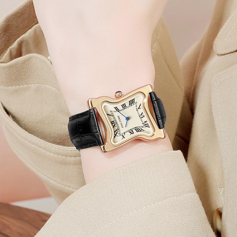 Y2K Goldene Uhren Retro Herren-Quarz-Armbanduhr Quadratische Schmelzende Uhr Römische Ziffern Stundenmarkierungen Unregelmäßige Unisex-Uhr