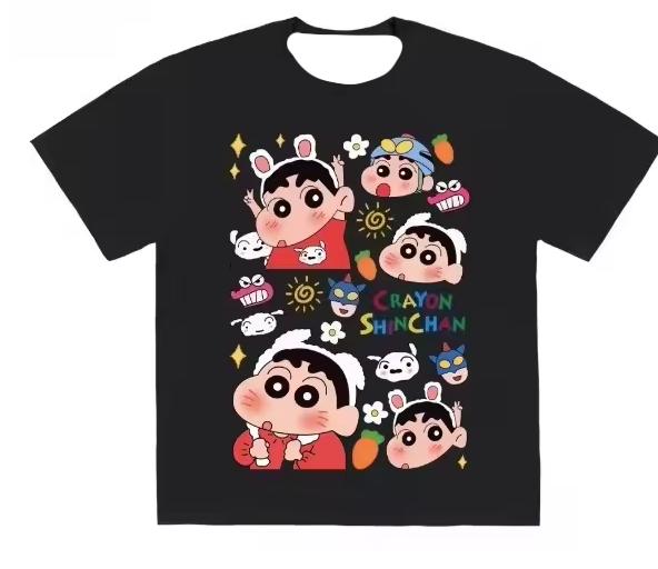 

2026 Cute Crayon Shin Chan Print T Shirt Casual Loose Round Neck Short Sleeve Fashion Streetwear Hot Selling S