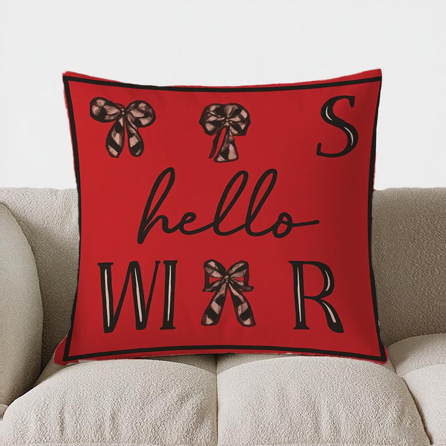 Home Decor Santa With Poinsettia Christmas Pillow Cover Pattern Cushion Cover Suitable For Sofa Bedroom Car Pillow Cover