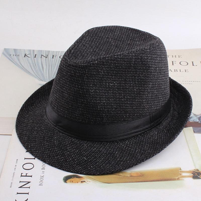 Autumn and winter men's top hat, Frannie plaid fabric warm middle-aged and elderly jazz hat casual top hat men's hat