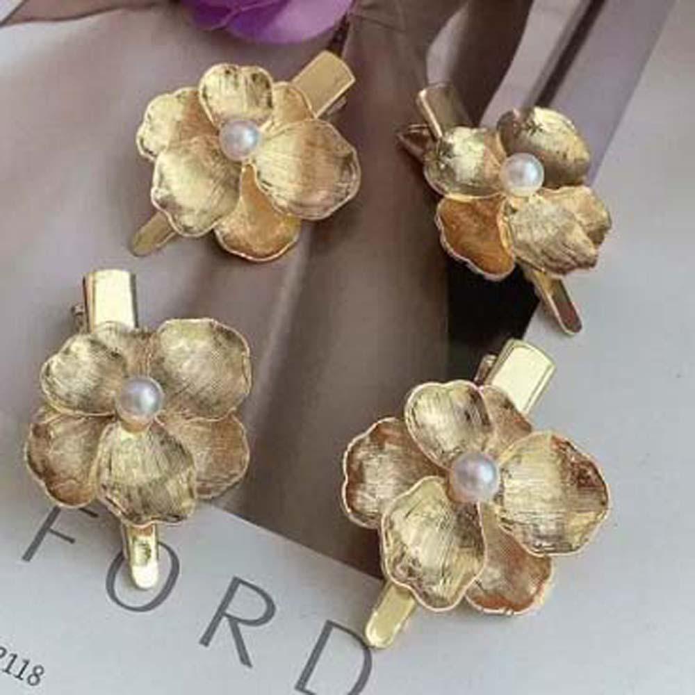 5pcs Retro Golden Flower Hair Forks Hairstyle Tools Wave Zinc Zinc Alloy Barrettes Pearl Side Clips  Banquet