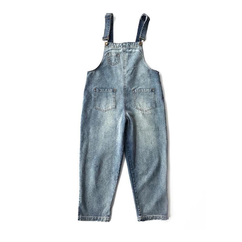 Korean Style Cat Paw Women’s Denim Overalls, Spring/Summer 2026, Cute Loose-Fit Cropped Pants