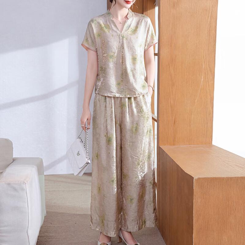 Xuexi Women s Floral Short Sleeve Summer Top Set XL