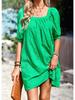 Diyun 2023 Summer European & American Solid Color Square Neck Jacquard Short Dress for Women - Elegant & Hollow Design