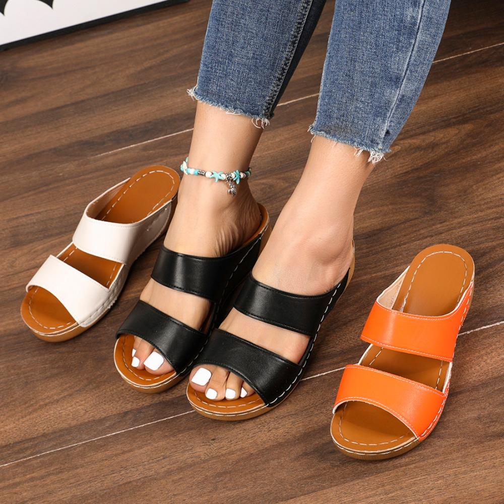 Women Platform Sandals Summer 2025 New Wedges Solid Color Round Head Design Casual Comfortable Beach Sandals for Women