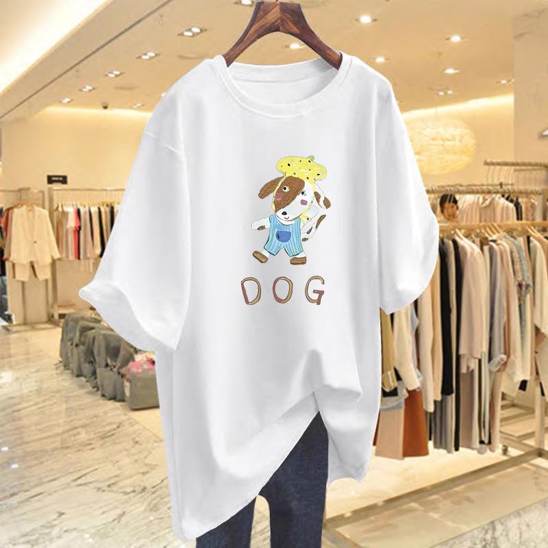 

White T-shirt women s short-sleeved 2025 new summer smiley face pure cotton medium and long color European large version top ins S