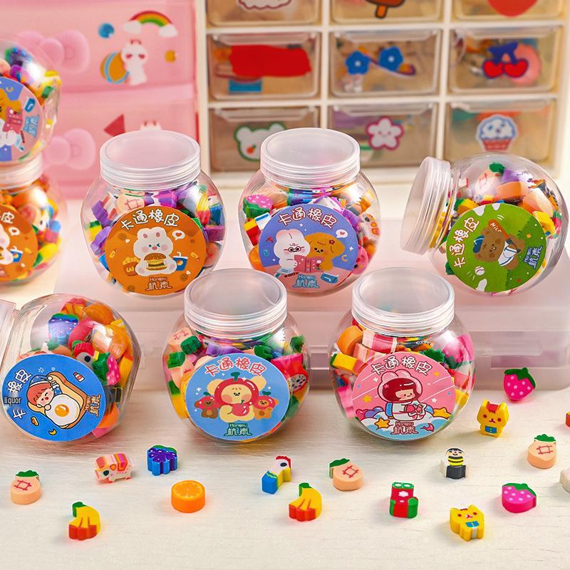 Bottled Mini Eraser Set - Kindergarten Back-to-School Gift, Animal & Fruit Designs, Cute Cartoon Stationery
