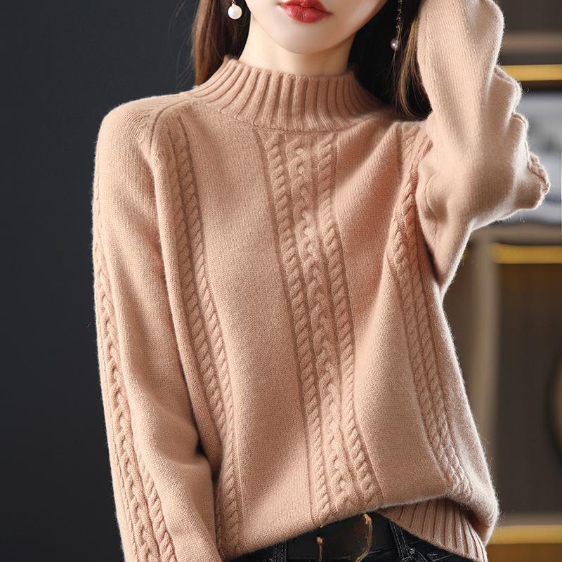 Halbhoher Rollkragenpullover für Damen Herbst und Winter Locker gestrickter Pullover