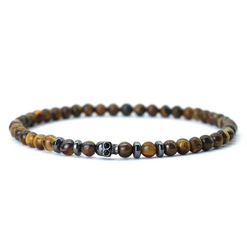 New Novel 4mm Beads Bracelet For Men Black Skull Braclet Homme Small Volcanic Rock Tiger Eyes Stone Braslet Gift For Him