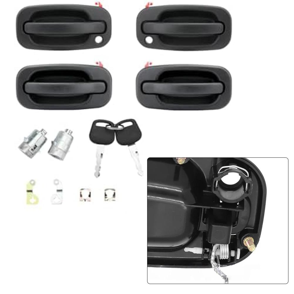 Exterior Door Handle Set with Lock Cylinders for Chevy For Silverado 1999 2007 Includes Replacement Keys Compatible with