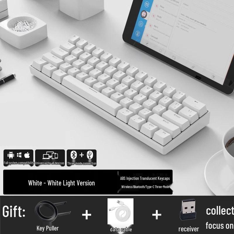 61-Key Mini Mechanical Keyboard with Three-Mode Wireless Bluetooth, Red Tea Switch for Laptop Gaming & Office