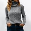 Women's Fashionable Solid Color High Neck Long Sleeved Sweater Pullover Sweater Top