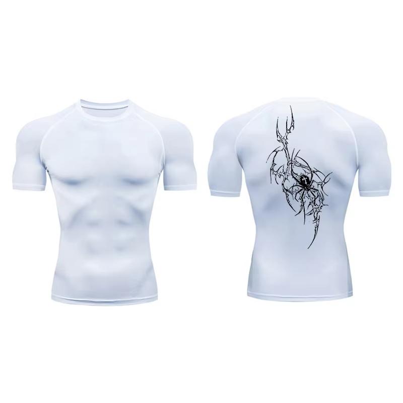 Spider Print Short Sleeve Compression Shirts for Men Summer Athletic Quick Dry T-shirts Gym Workout Running Tees Tops  RL00227