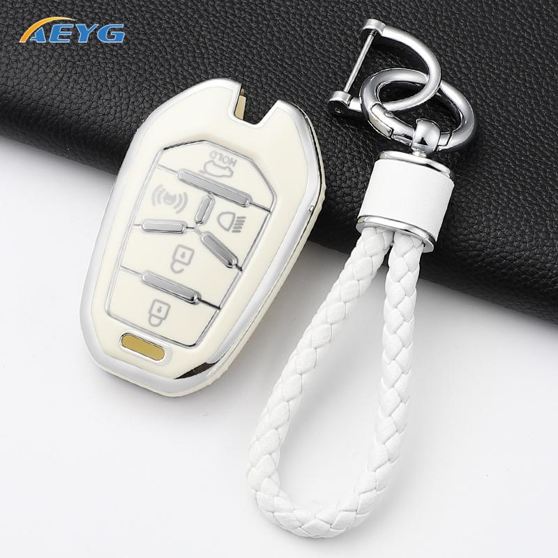 Soft Tpu Car Remote Key Case Cover Shell Fob For Ssangyong Rexton Y400 Y450 G4 5 Buttons Protector Keyless Keychain Accessories