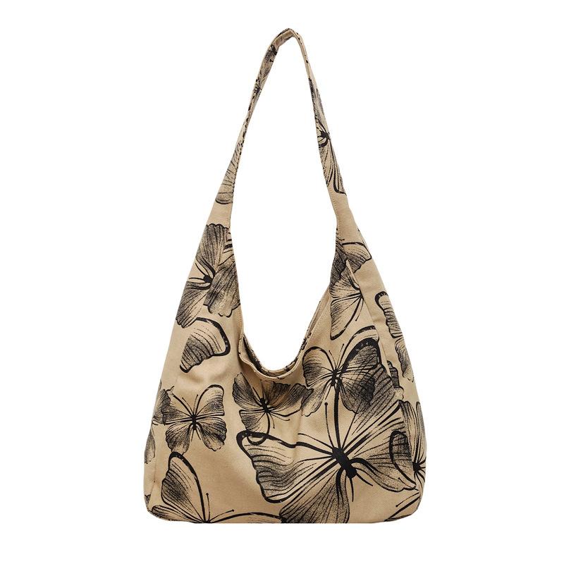 Canvas Tote Bag with Butterfly Print and Long Shoulder Strap for Women Daily Use