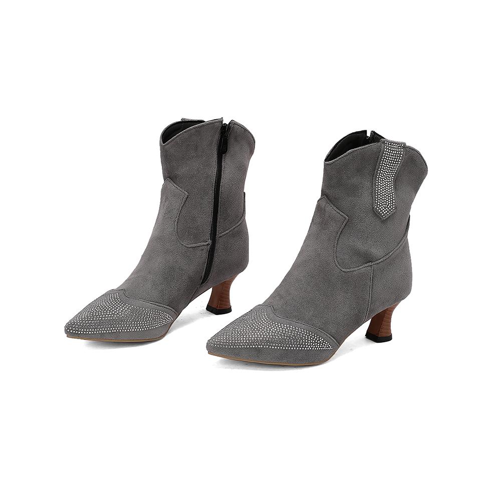 Бежевые черные женские полусапожки с кристаллами на высоком каблуке, большой размер 50 39 серый